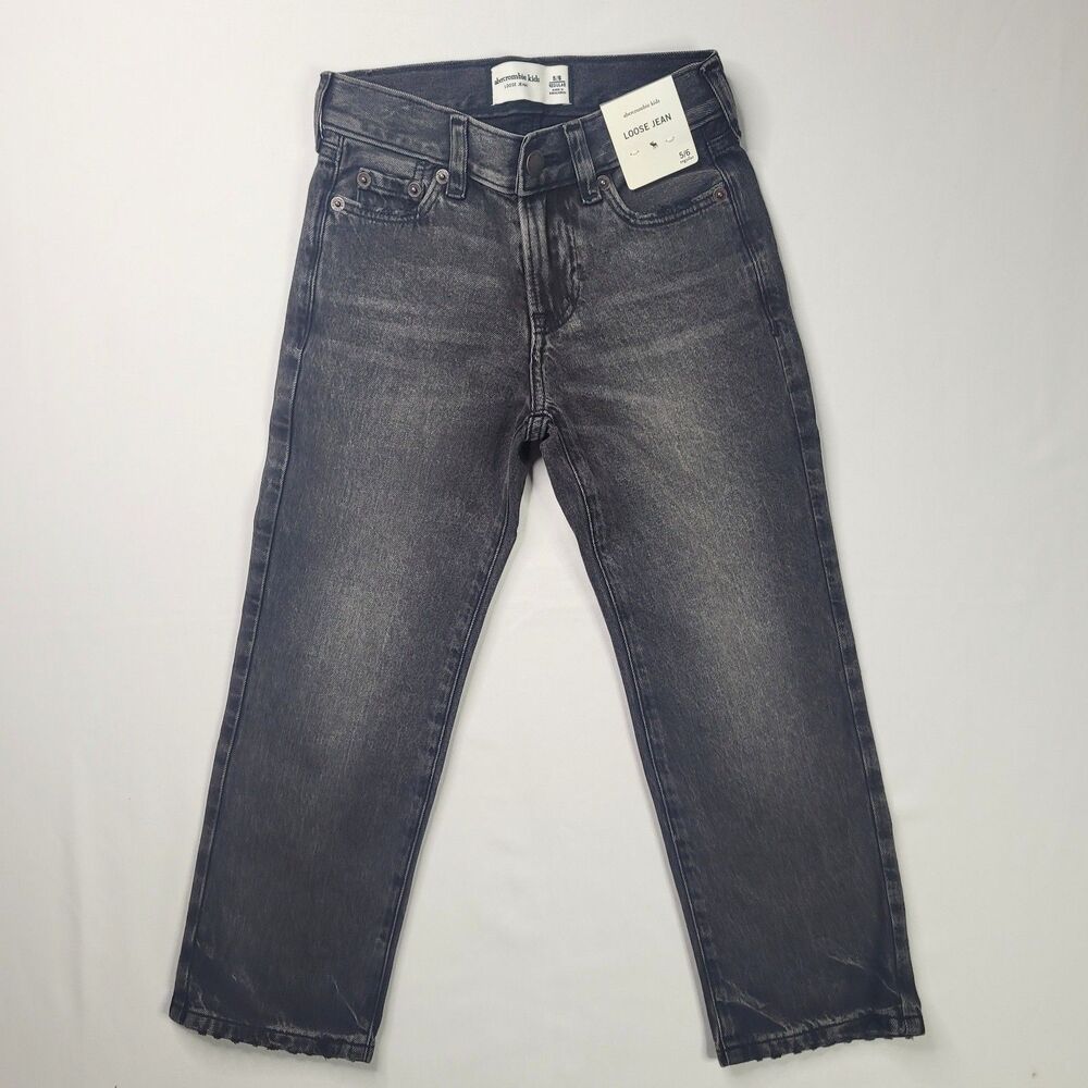 NWT Abercrombie Kids Loose Jeans Size 5/6 Regular Washed Black Denim